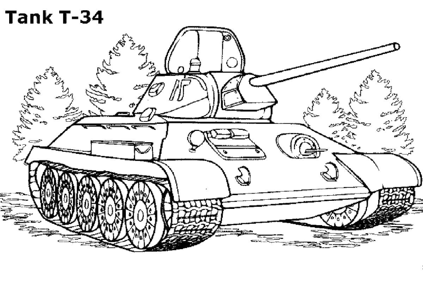 Coloring tank T34 Military equipment